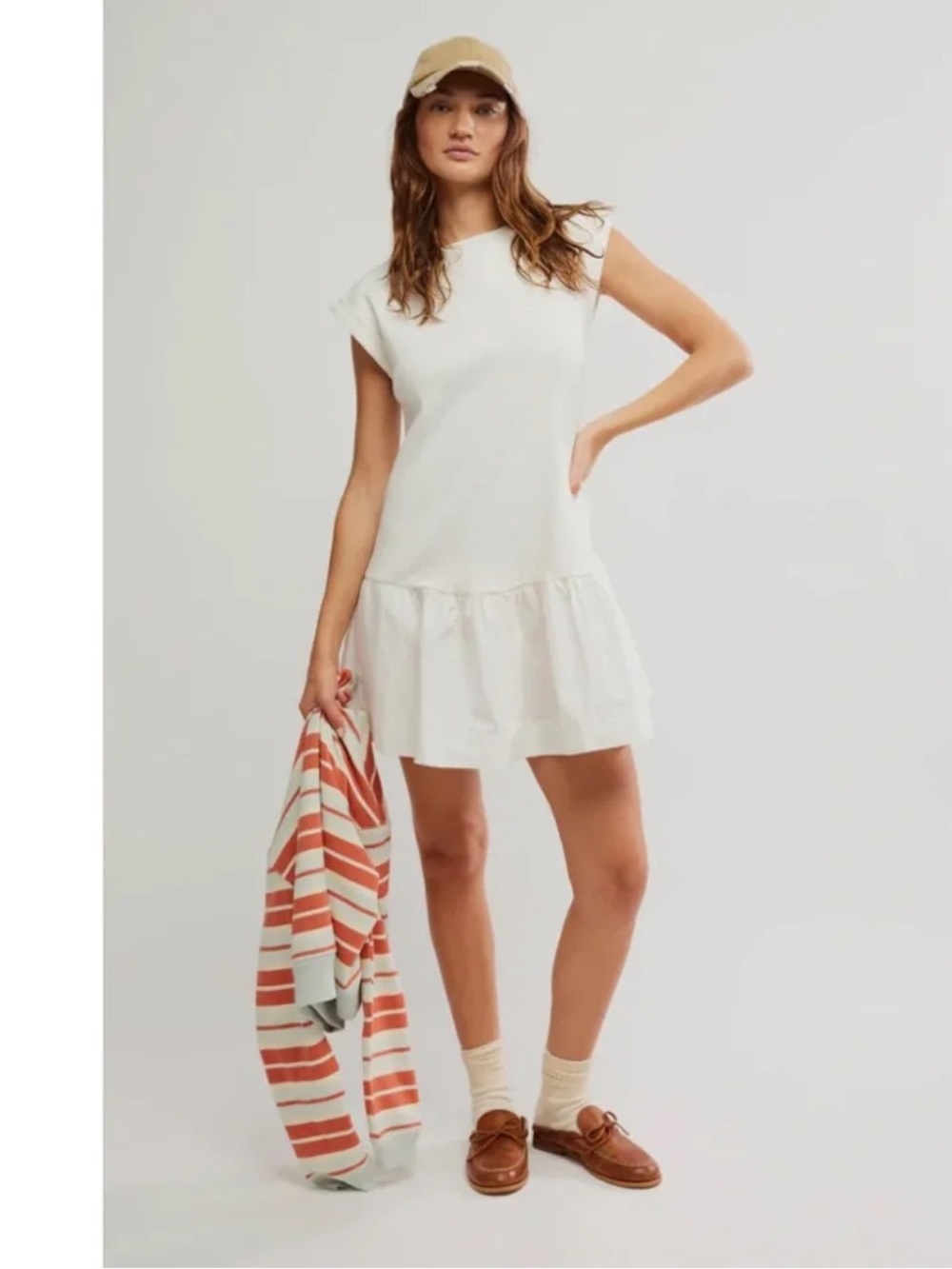 Free People Cream Ruffle-Hem Mini Dress